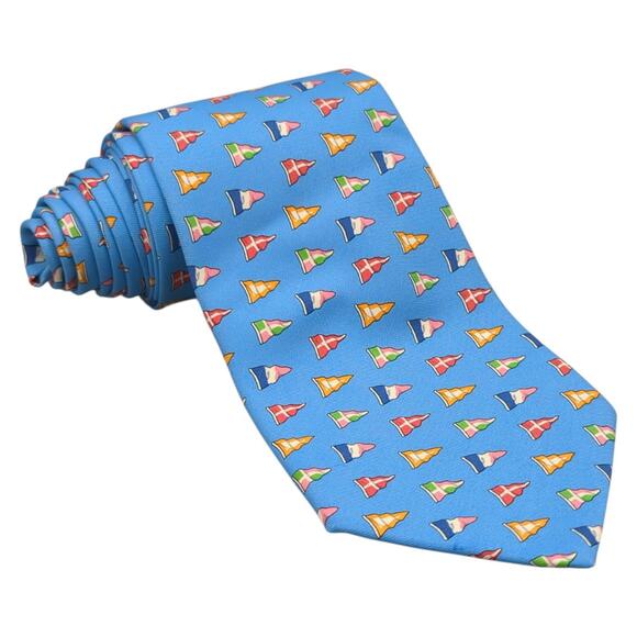 Polo Ralph Lauren Silk Tie Nautical Flags Themed Blue Necktie 57.5 x 3.5 Vintage - Picture 1 of 11